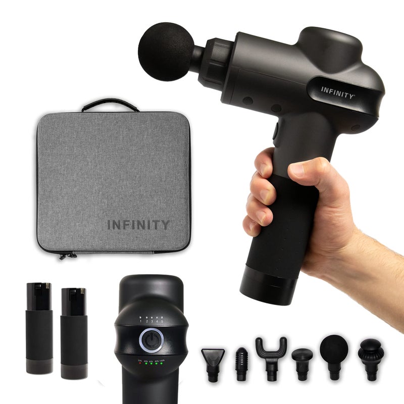 Infinity PR Pro Endurance Percussion Massage Device Muscle Massage Gun DeepTissue Massager with Extra Swappable Battery 45W HighTorque Performance Brushless Motor 8Hour Runtime Black