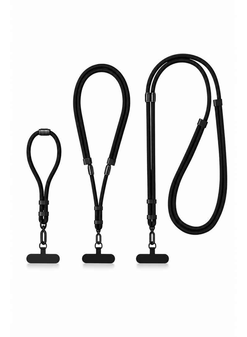KeyAmor Black Lanyard with Badge Holder Set - 3-in-1 Adjustable Neck Strap, Wrist Strap and Crossbody ID Card Holder - Office, School and Event Employee Badge Lanyard with Detachable Clip - Image 1