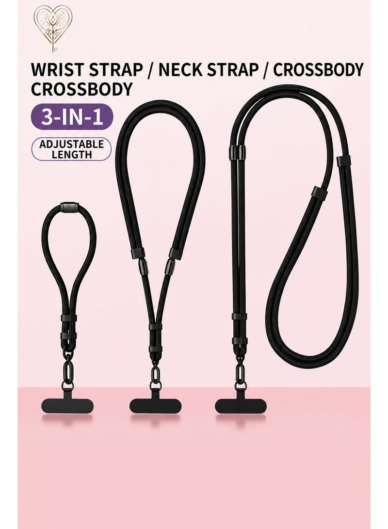 KeyAmor Black Lanyard with Badge Holder Set - 3-in-1 Adjustable Neck Strap, Wrist Strap and Crossbody ID Card Holder - Office, School and Event Employee Badge Lanyard with Detachable Clip - Image 2