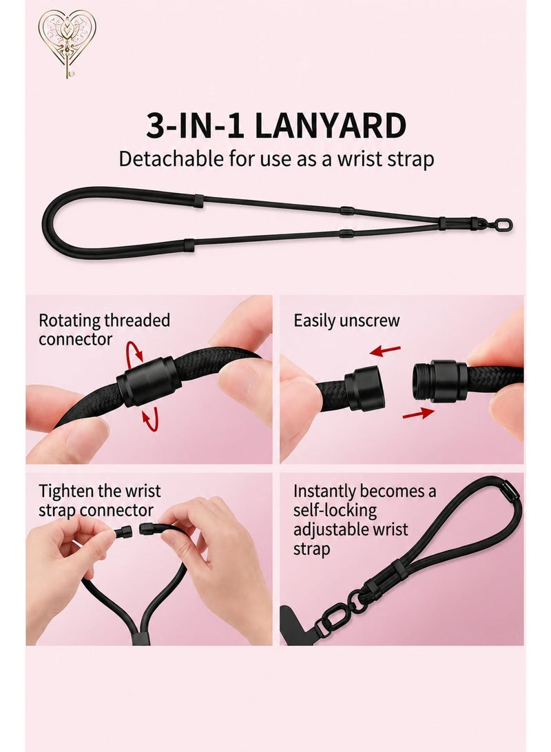 KeyAmor Black Lanyard with Badge Holder Set - 3-in-1 Adjustable Neck Strap, Wrist Strap and Crossbody ID Card Holder - Office, School and Event Employee Badge Lanyard with Detachable Clip - Image 5