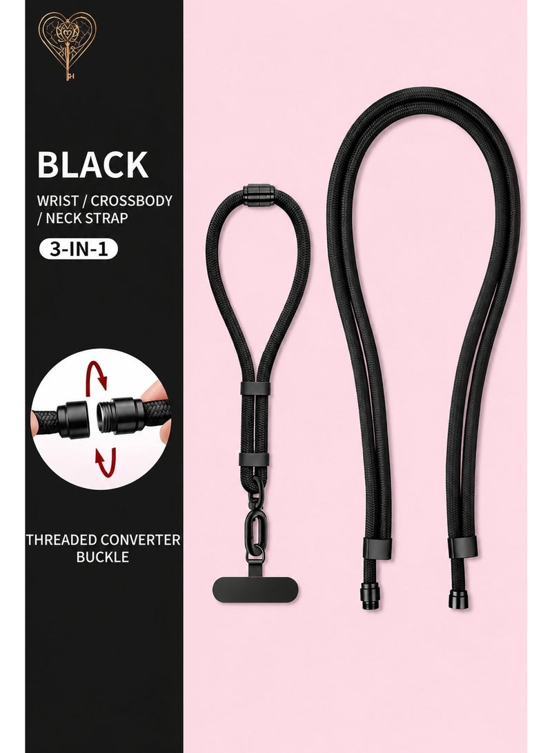 KeyAmor Black Lanyard with Badge Holder Set - 3-in-1 Adjustable Neck Strap, Wrist Strap and Crossbody ID Card Holder - Office, School and Event Employee Badge Lanyard with Detachable Clip - Image 3