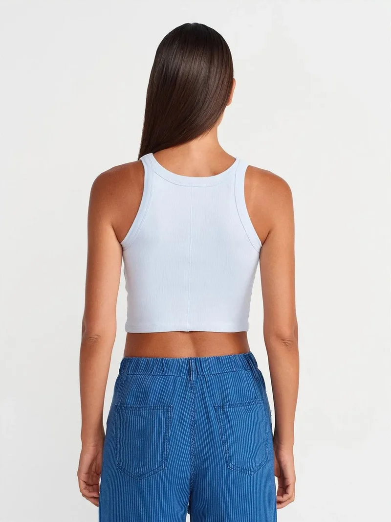 ديلفين DILVIN Ribbed Cotton-blend Sleeveless Crop Top