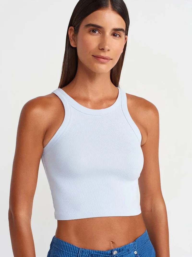 ديلفين DILVIN Ribbed Cotton-blend Sleeveless Crop Top