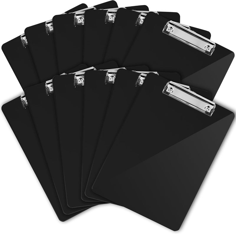 Office Solutions Direct Black Plastic Clipboards (Set of 12) Multipack - 12.5x9 Inch Clipboard Holds 100 Sheets, Low Profile | Colored Acrylic Clip Boards in Bulk for Kids & Professionals - Image 1