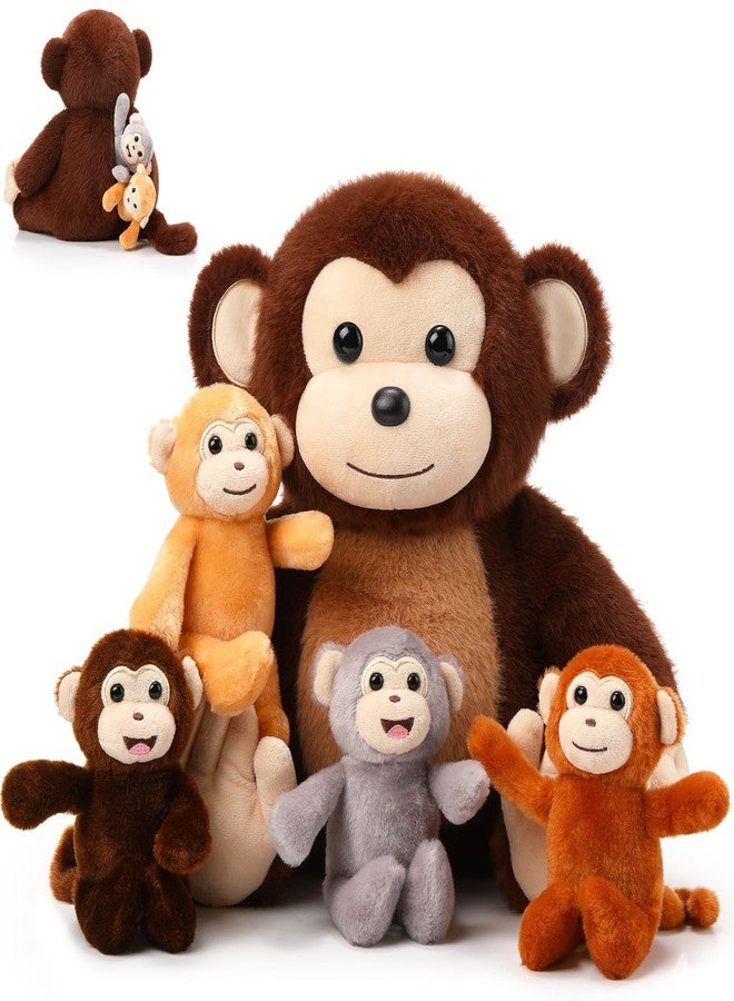 Aoriher 5 Pieces Monkey Plush Toy Set 1 Mommy Monkey Stuffed Animal with 4 Cute Plush Babies in Her Tummy 13 Inch Cuddly Monkey Plushie Gifts for Christmas Boys Girls Birthday Party(Cute Style) - Image 1