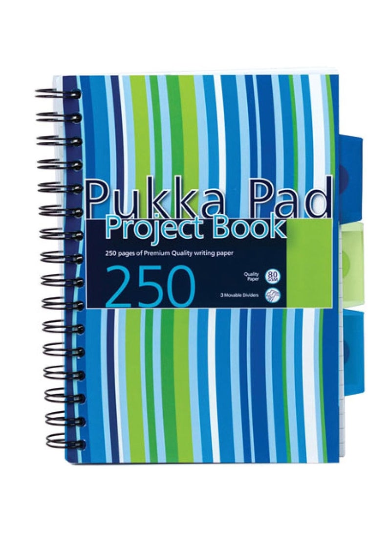 Pukka Pad - 1 Pukka Pad, A5 Striped Project Notebook -Pack - 21 x 14.9cm - Wirebound Notebook with 8mm Feint Ruled Lines on 80GSM Paper – Includes 3 Repositionable Dividers with Storage Pockets - 250 Pages - Image 1