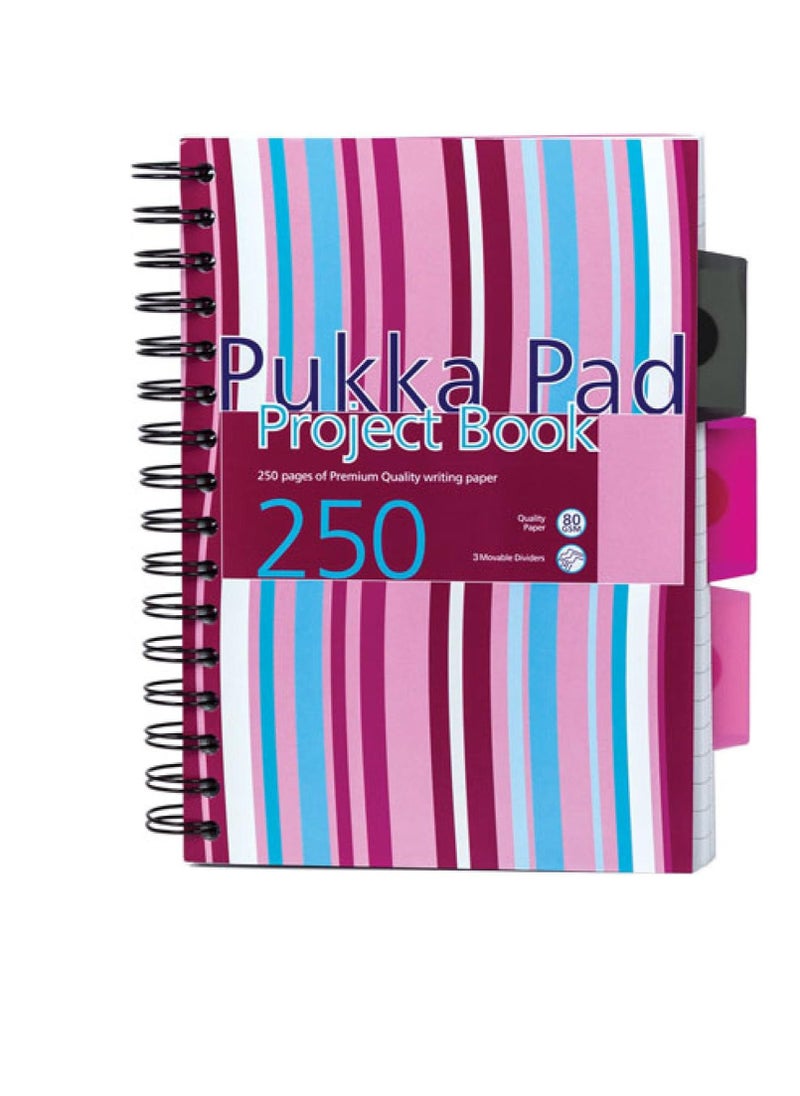 Pukka Pad - 1 Pukka Pad, A5 Striped Project Notebook -Pack - 21 x 14.9cm - Wirebound Notebook with 8mm Feint Ruled Lines on 80GSM Paper – Includes 3 Repositionable Dividers with Storage Pockets - 250 Pages - Image 1