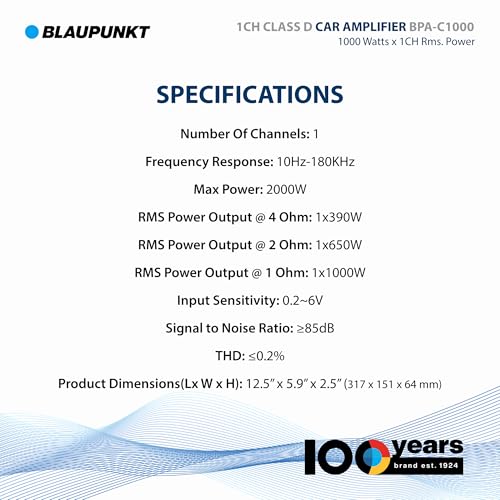 Blaupunkt مضخم الصوت أحادي القناة BLAUPUNKT BPA-C1000 Elite C-Series - 1000 واط × 1 قناة RMS - 2000 واط أقصى طاقة - أسود - Image 3