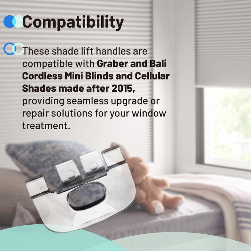 DuckcowsC 4Pcs Shade Lift Handles Compatible with Graber Bali Cordless Mini Blinds and Cellular Shades Made After 2015, Clear Plastic Pulls Fit 3/4" Pleat Cordless Honeycomb Blinds - Image 3