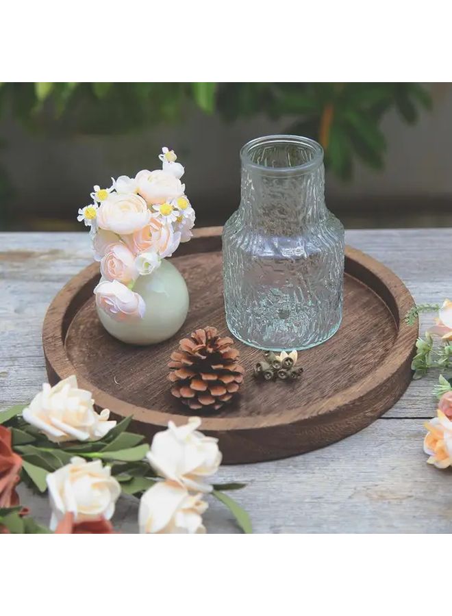 Large Rustic Round Wooden Serving Tray With Floral Centerpiece Farmhouse Decor - Image 4