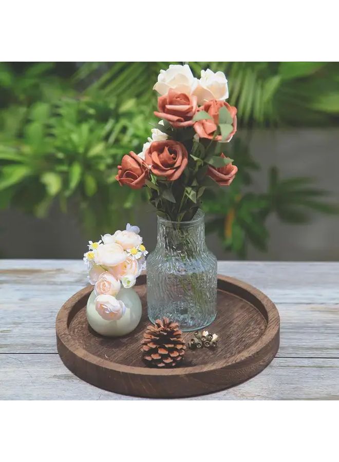 Large Rustic Round Wooden Serving Tray With Floral Centerpiece Farmhouse Decor - Image 3