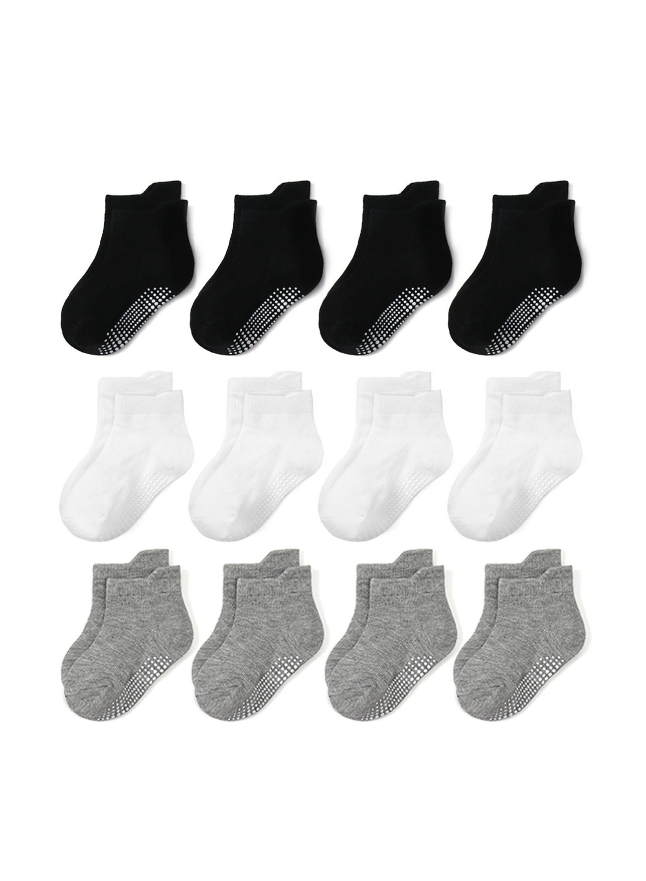 Non-slip dot rubber small heel socks,baby socks,solid color floor socks,kids socks12 Pairs Anti Slip Baby Ankle Socks with Non Skid Grips for Toddler Kids Boys Girls (12Pairs - Black,White,Grey,