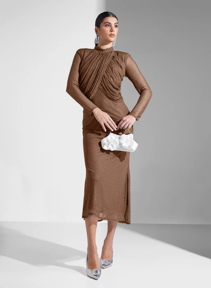 Threadz by Ajooni Draped Sheer Dress