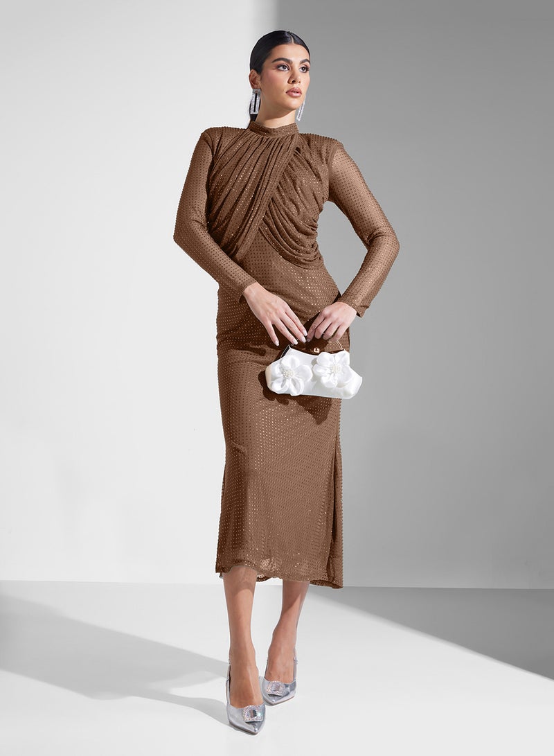 Threadz by Ajooni Draped Sheer Dress - Image 4