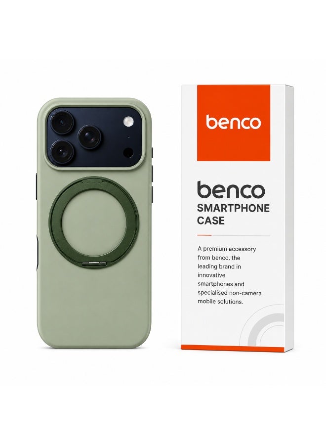 benco Premium Silicone Case with 360° Rotatable Stand for iPhone 17 Pro-Sage Green - Image 3