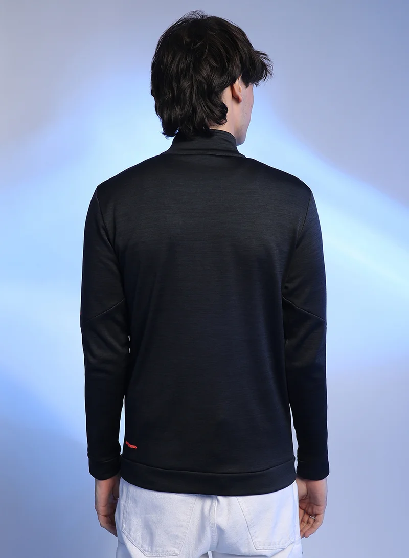 Campus Sutra Men's Black Heathered Activewear Jacket With Reflective Detail