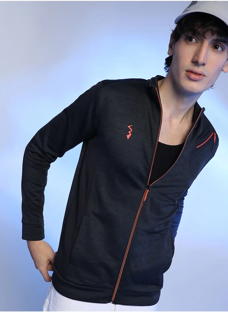كامبوس سوترا Men's Black Heathered Activewear Jacket With Reflective Detail