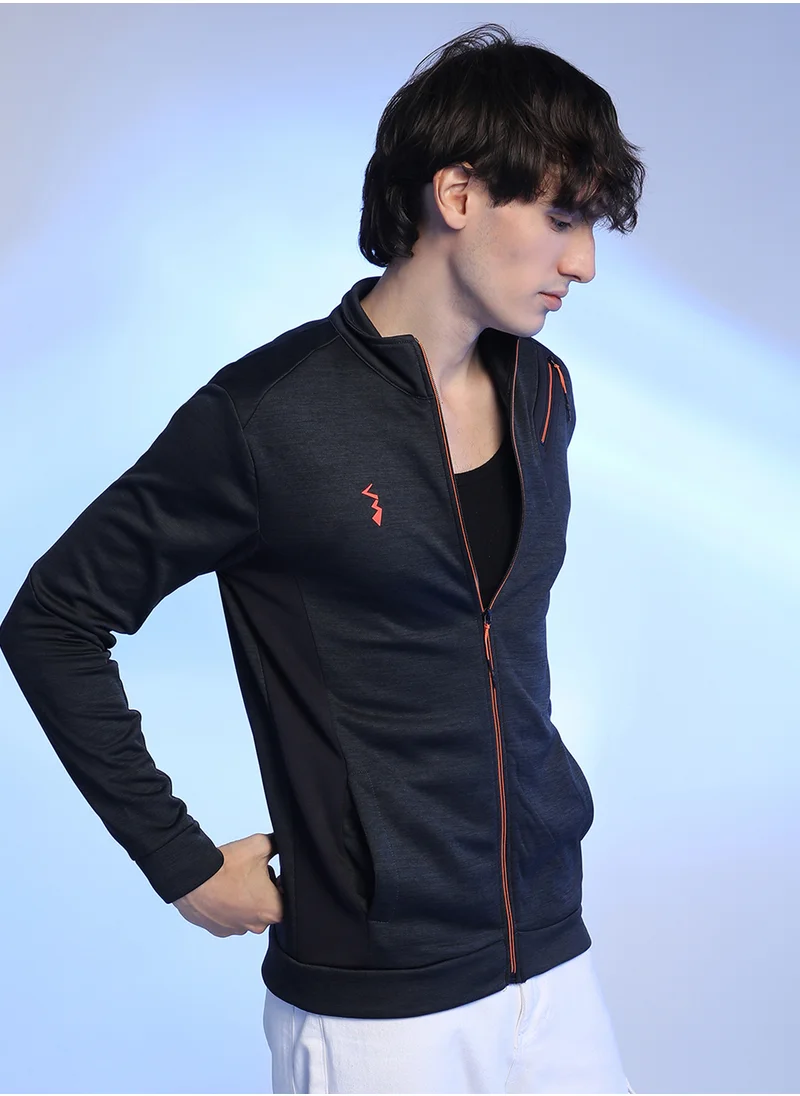 كامبوس سوترا Men's Black Heathered Activewear Jacket With Reflective Detail