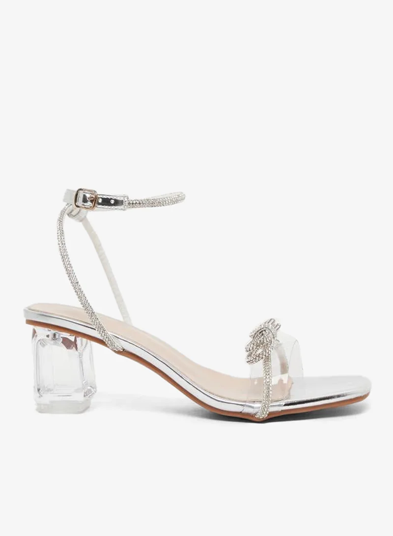 Take Two Embellished Bow Transparent Block Heel Sandals