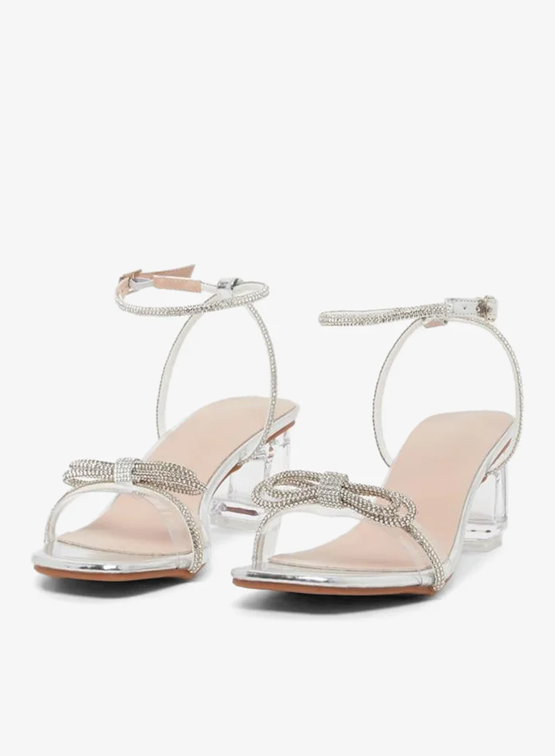 Take Two Embellished Bow Transparent Block Heel Sandals