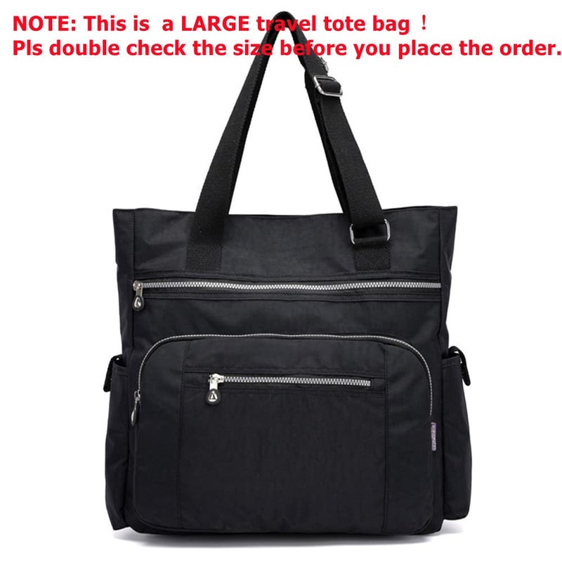 Lavogel Multi Pocket Nylon Totes Handbag Large Shoulder Bag Travel Purse Bags For Women (X-Black) - Image 2