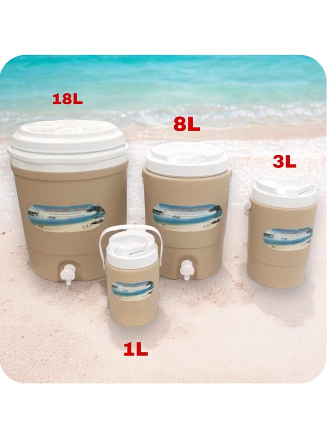 مجموعة من 4 قطع مبرد مياه 18 لتر، 8 لتر، 3 لتر، 1 لتر