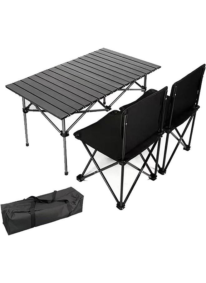 Beauenty - Outdoor Camping Folding 1pcs Table+2pcs Chair Lightweight Folding Table And Chair Easy To Carry  Perfect For Outdoor  Picnic  Cooking  Beach  Hiking  Fishing (95×57×50+43×43×72cm) - Image 1