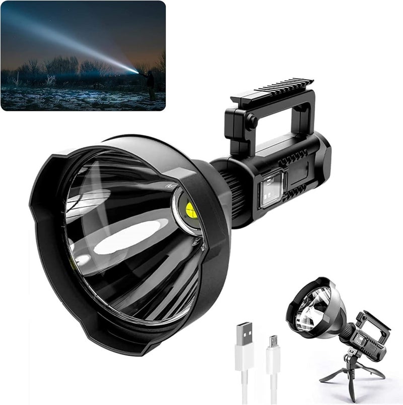 CBEX Rechargeable Spotlight Outdoor1000000 Lumens Led Spotlight Flashlight and Foldable Tripod 4 Modes Waterproof Handheld Spot Light for Outdoor Marine Boating Hunting Black - Image 1