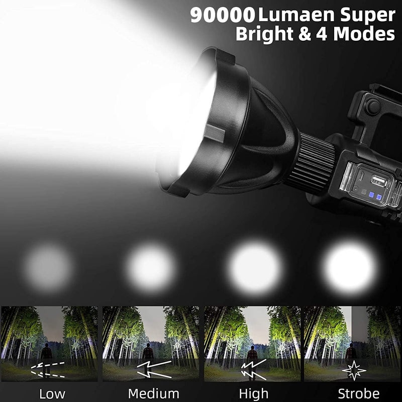 CBEX Rechargeable Spotlight Outdoor1000000 Lumens Led Spotlight Flashlight and Foldable Tripod 4 Modes Waterproof Handheld Spot Light for Outdoor Marine Boating Hunting Black - Image 3
