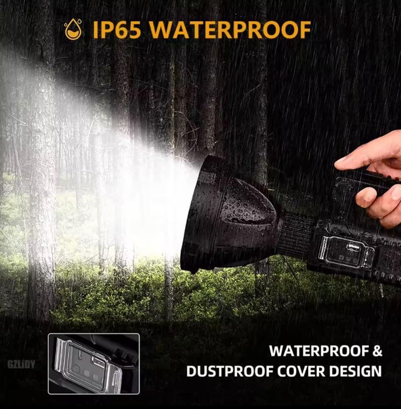 CBEX Rechargeable Spotlight Outdoor1000000 Lumens Led Spotlight Flashlight and Foldable Tripod 4 Modes Waterproof Handheld Spot Light for Outdoor Marine Boating Hunting Black - Image 4