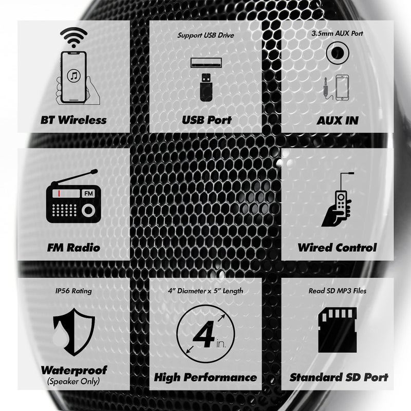 GoHawk Motorcycle Speakers and Amplifier Audio Sound System, 1000W Bluetooth Weatherproof 4 Inch Radio Audio System AUX USB SD FM Radio, Volume Control, ATV UTV Compatible - Image 2