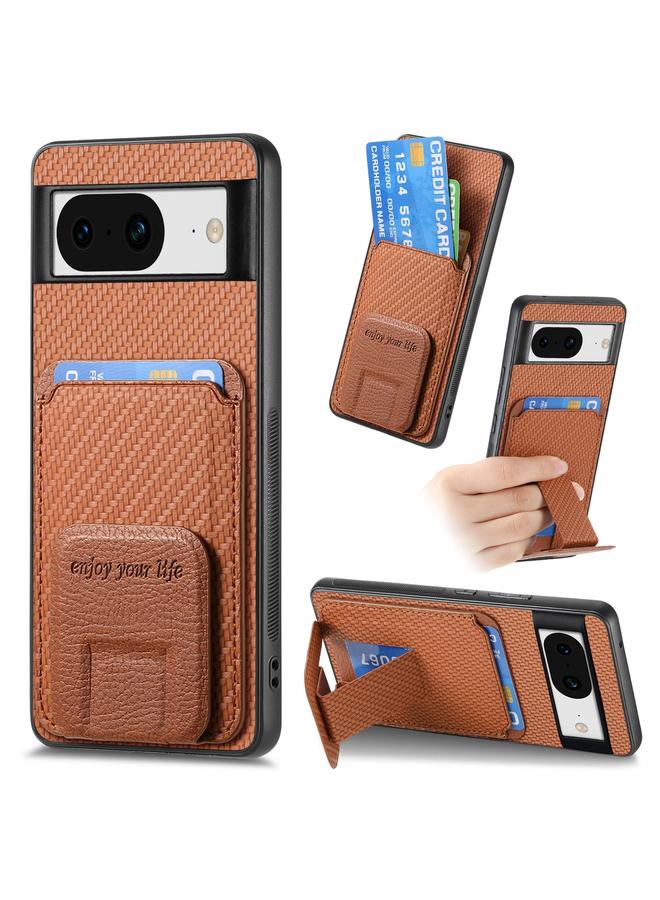 S-TOP Case For Google Pixel 6 Carbon Fiber Card Bag Fold Stand Phone Case - Image 1