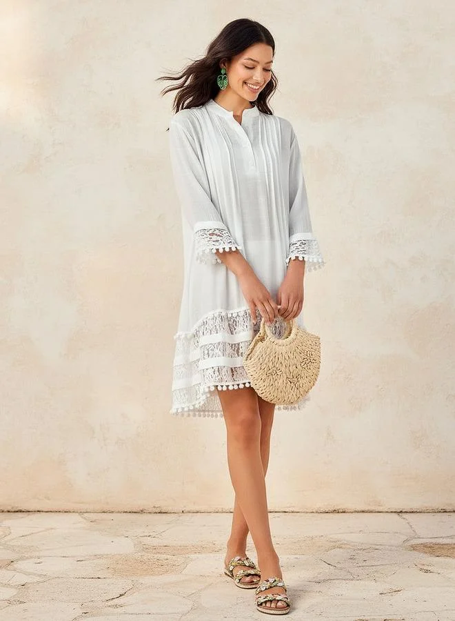 سبلاش فيڤ Women Lace Pom Pom Trim Cover-Up Top