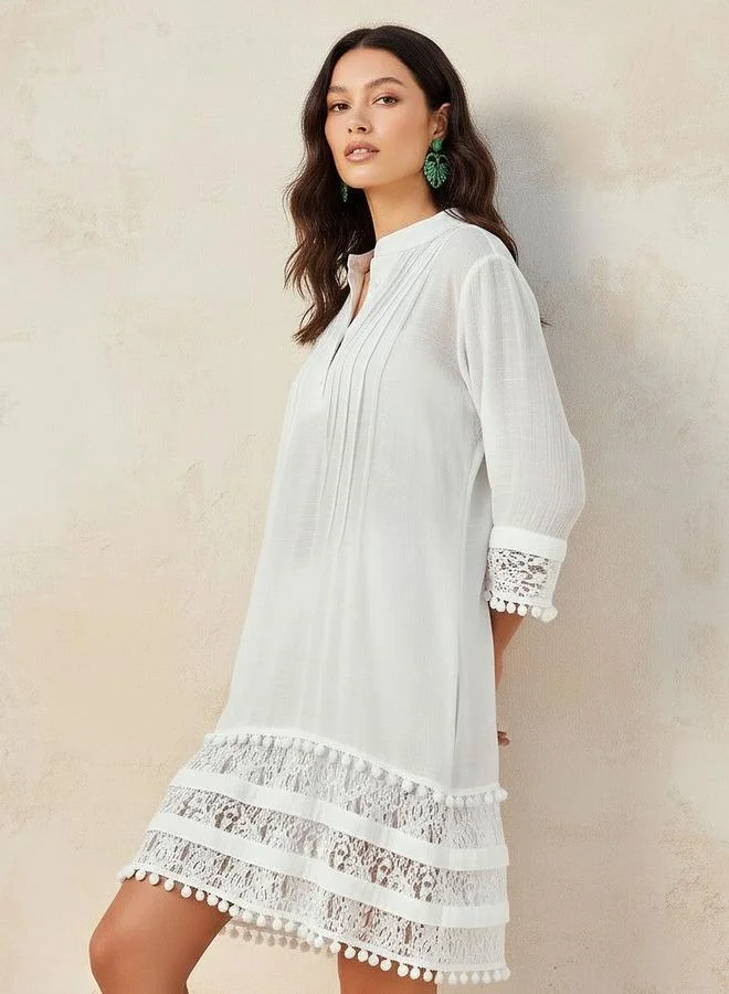 سبلاش فيڤ Women Lace Pom Pom Trim Cover-Up Top