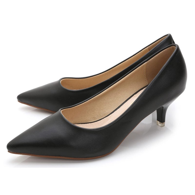 Dear Time Women's Low Kitten Heels Dress Pumps Pointed Toe Comfortable Slip On Office Work Party Bridal Wedding Shoes 2 Inch Black US 8.5 - Image 1