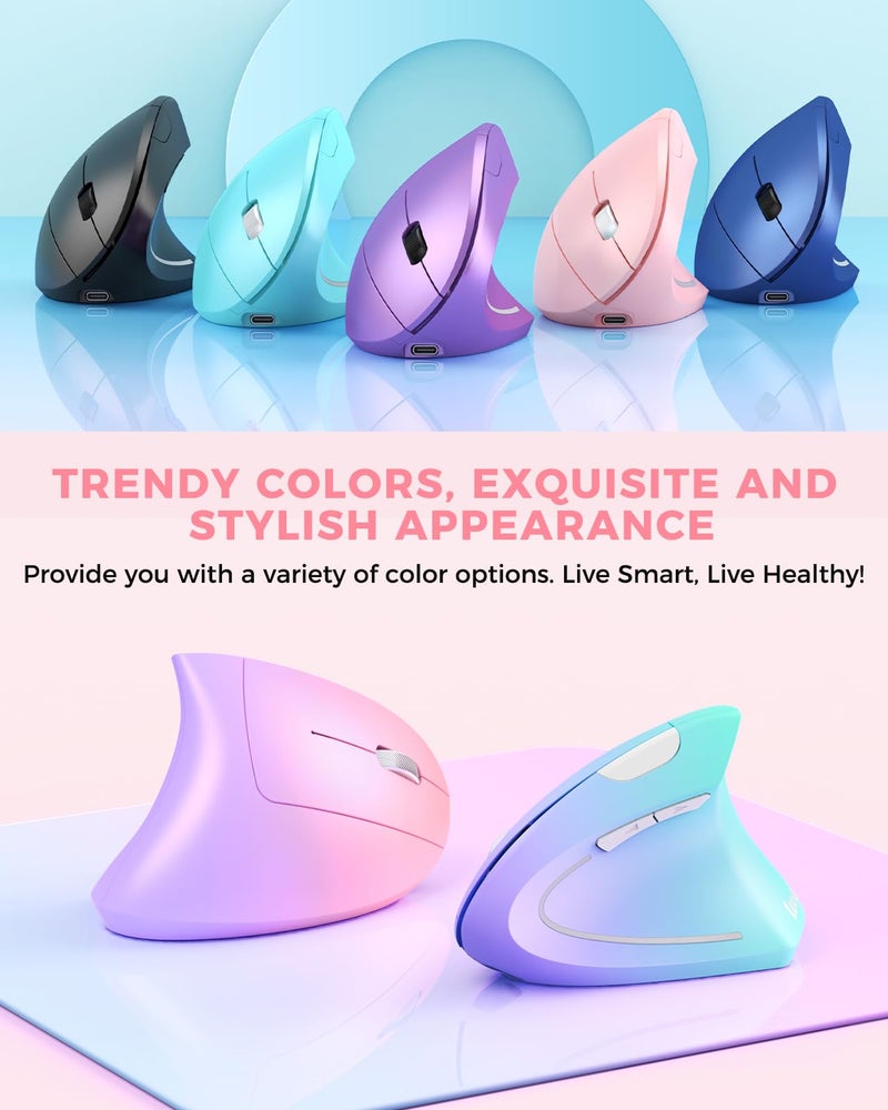 Lekvey Ergonomic Mouse, Vertical Wireless Mouse, Rechargeable 2.4 GHz USB Optical Carpal Tunnel Mice : 800/1200 / 1600 DPI, 6 Buttons, for Laptop, PC, Mac, Computer, Desktop, Notebook etc, Pink - Image 2