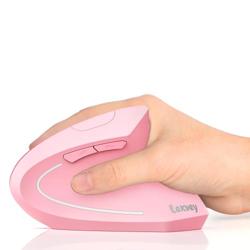 Lekvey Ergonomic Mouse, Vertical Wireless Mouse, Rechargeable 2.4 GHz USB Optical Carpal Tunnel Mice : 800/1200 / 1600 DPI, 6 Buttons, for Laptop, PC, Mac, Computer, Desktop, Notebook etc, Pink - Image 1