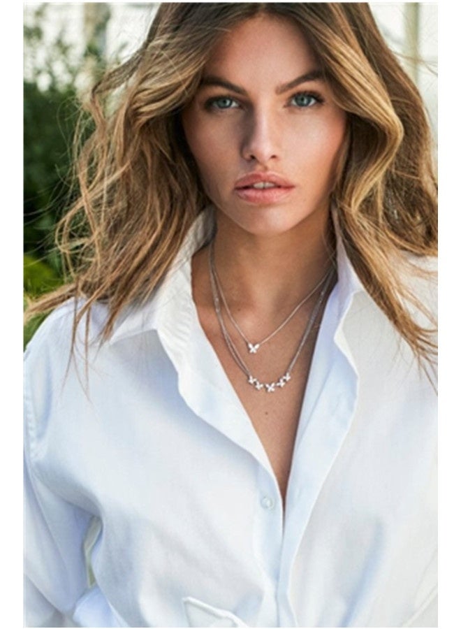 MONACO APM Butterfly Double Chain Adjustable Necklace - SilverWhite  - Image 3