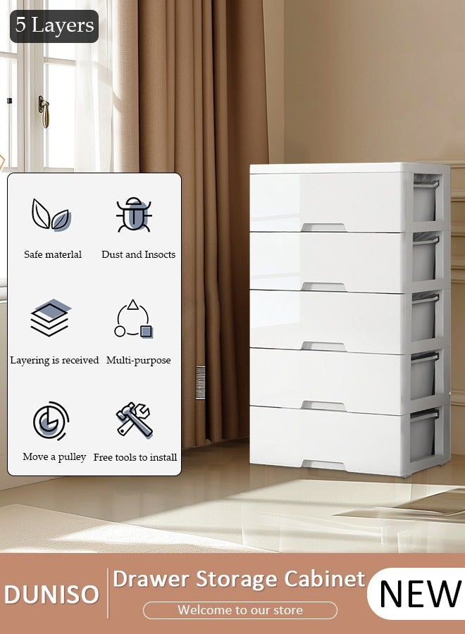 DUNISO 5-layers Drawer Storage Cabinet,Toy Storage Box, Plastic Floor Storage Cabinet Drawer Storage Organizer for Clothes,Toys, Dust-proof Storage Containers Shelf Box for Living Room,Bathroom,Ktchen,Bedroom - Image 1