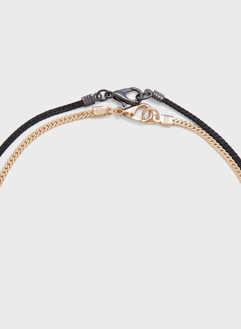TOPMAN Fine Double Chain Necklace