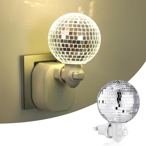 Rossesay Disco Ball Night Light Plug into Wall, LED Plug in Mirror Ball Lamp, Compact Silver Mirror Nightlight for Bedroom Bathroom Dorm Hallway Party Decor Gifts - Image 1