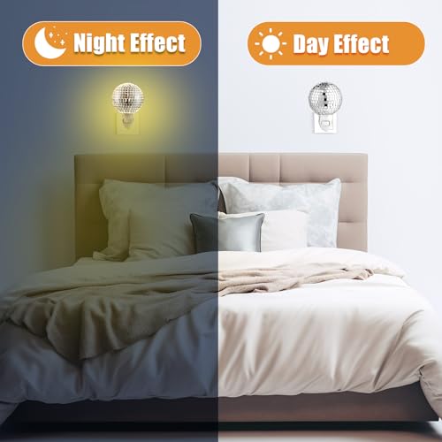 Rossesay Disco Ball Night Light Plug into Wall, LED Plug in Mirror Ball Lamp, Compact Silver Mirror Nightlight for Bedroom Bathroom Dorm Hallway Party Decor Gifts - Image 5