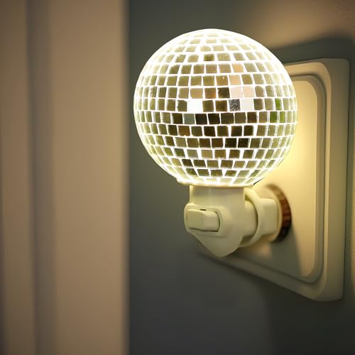 Rossesay Disco Ball Night Light Plug into Wall, LED Plug in Mirror Ball Lamp, Compact Silver Mirror Nightlight for Bedroom Bathroom Dorm Hallway Party Decor Gifts - Image 2
