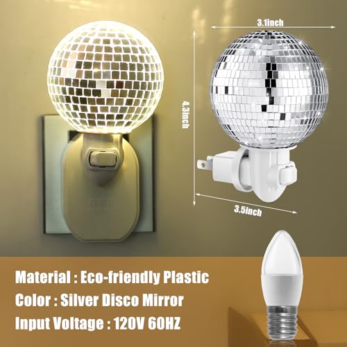 Rossesay Disco Ball Night Light Plug into Wall, LED Plug in Mirror Ball Lamp, Compact Silver Mirror Nightlight for Bedroom Bathroom Dorm Hallway Party Decor Gifts - Image 3