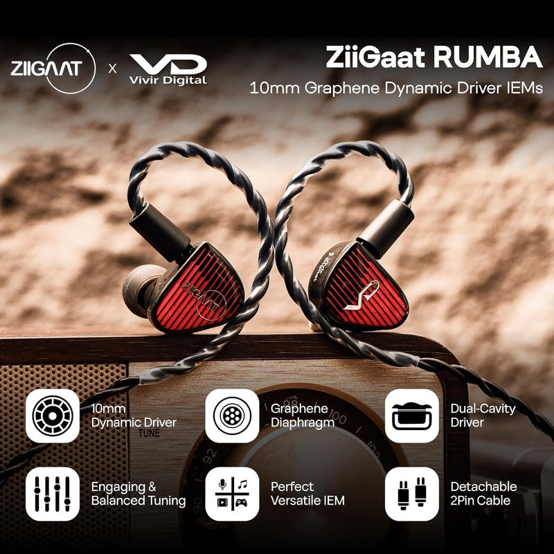 Linsoul All-scene tailored quality Linsoul ZiiGaat x Vivir Digital: RUMBA 10mm Graphene DD Driver IEM Earphones, HiFi Wired Earbuds with Powerful Sub Bass, Detachable 2-Pin Cable for Audiophile, Gaming, Music & Stage (With Mic) Heat insulation layer - Image 2