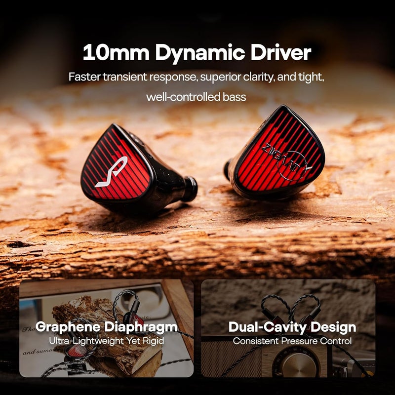Linsoul All-scene tailored quality Linsoul ZiiGaat x Vivir Digital: RUMBA 10mm Graphene DD Driver IEM Earphones, HiFi Wired Earbuds with Powerful Sub Bass, Detachable 2-Pin Cable for Audiophile, Gaming, Music & Stage (With Mic) Heat insulation layer - Image 5