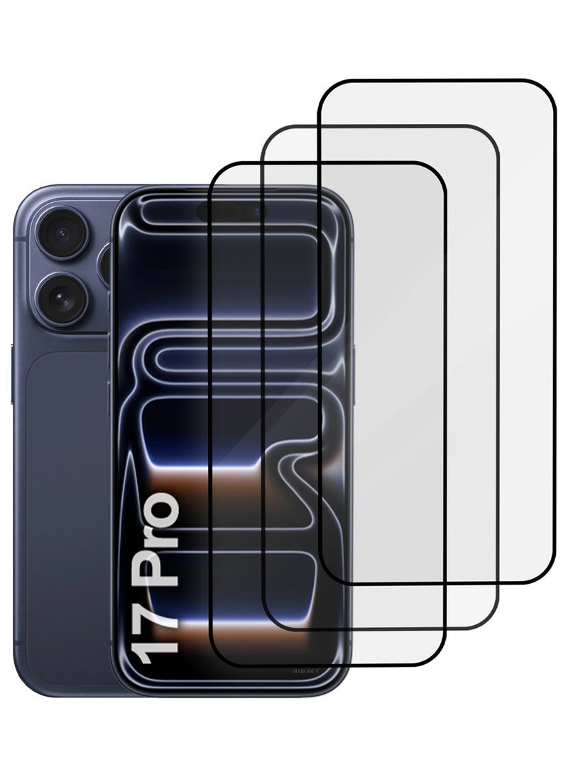 CATANES 3 Packs Screen Protector for iPhone 17 Pro - 3D Full Coverage 9H Tempered Glass Bubble-Free Installation High Protection Scratch Resistant - Image 1