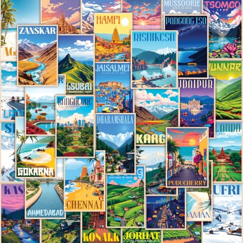 CodersParadise Vintage India Travel Wall Collage Kit | 54 PCS Premium 4×6" Cardstock Photo Posters | Aesthetic Retro Room Décor for Home, Bedroom & Dorm | Travel-Themed Wall Art + Glue Dots Included - Image 1