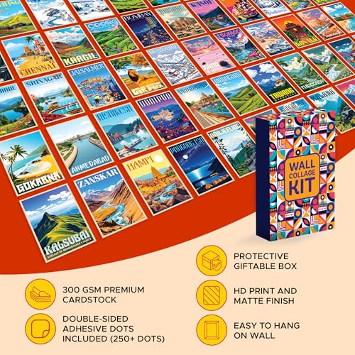 CodersParadise Vintage India Travel Wall Collage Kit | 54 PCS Premium 4×6" Cardstock Photo Posters | Aesthetic Retro Room Décor for Home, Bedroom & Dorm | Travel-Themed Wall Art + Glue Dots Included - Image 5