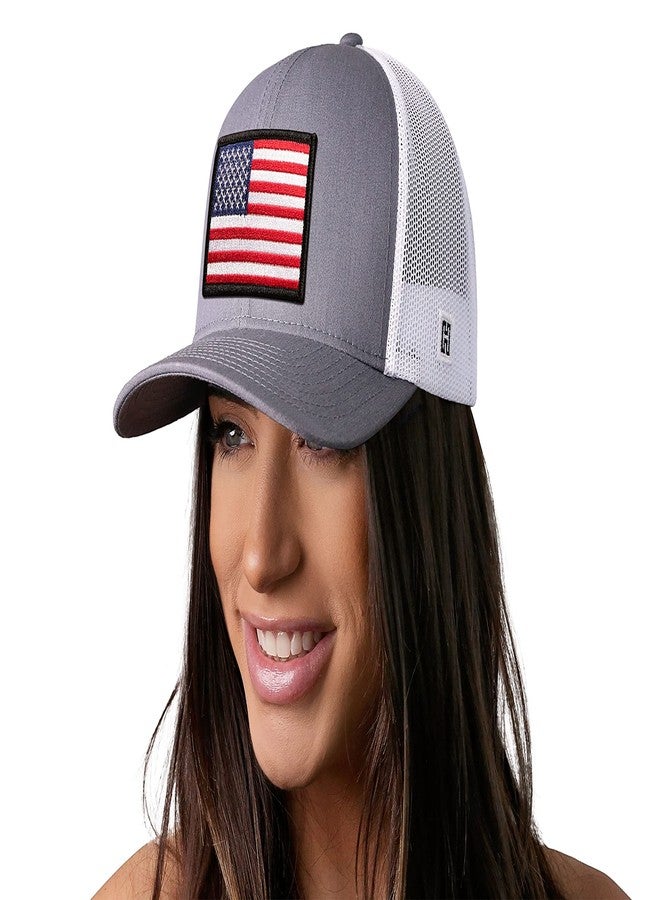 HAKA American Flag Gray & White Trucker Hat – USA Flag Mesh Snapback Cap for Men, Women & Golf, Patriotic Baseball Dad Hat - Image 4